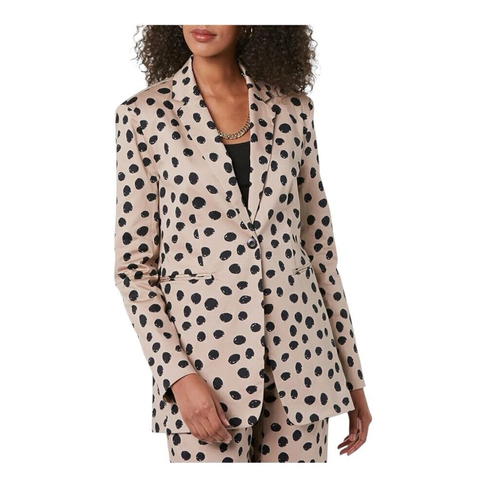 TEREA By Andrea Pitter Women's Catalina Blazer Large Tan Black Dot Career NWT